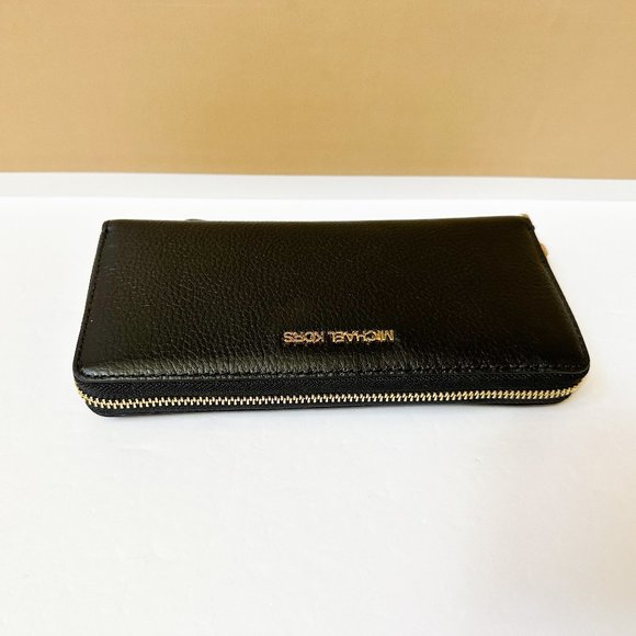 Michael Kors Jet Set Travel Large Continental Leather Wallet Black/Gold - Picture 5 of 10